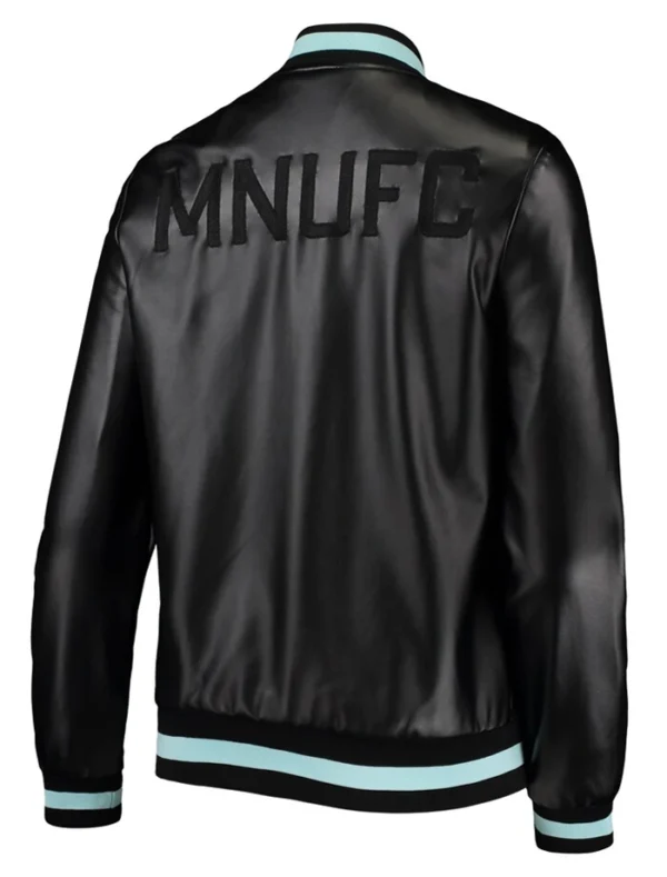 Minnesota United FC Leather Bomber Full Snap Jacket Back