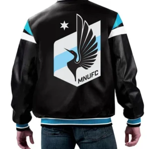 Minnesota United FC Leather Zipper Bomber Jacket Back