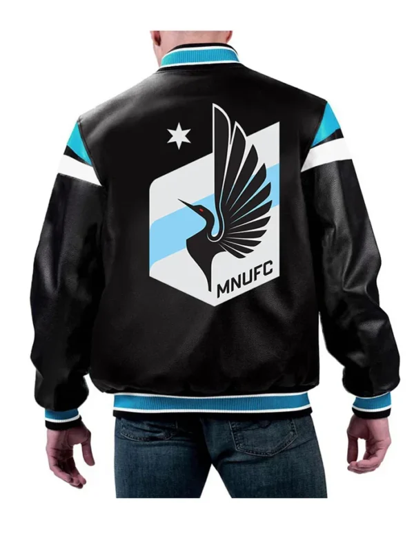 Minnesota United FC Leather Zipper Bomber Jacket Back