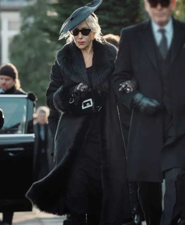 MobLand S01 Maeve Harrigan Black Fur Coat Side
