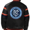 New York City FC Leather Bomber Full Snap Jacket Back