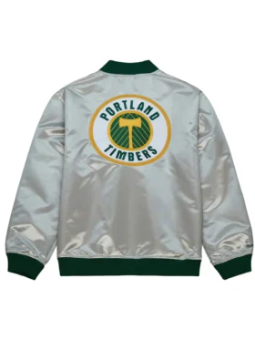 Portland Timbers Grey Satin Bomber Jacket Back