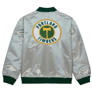 Portland Timbers Grey Satin Bomber Jacket Back