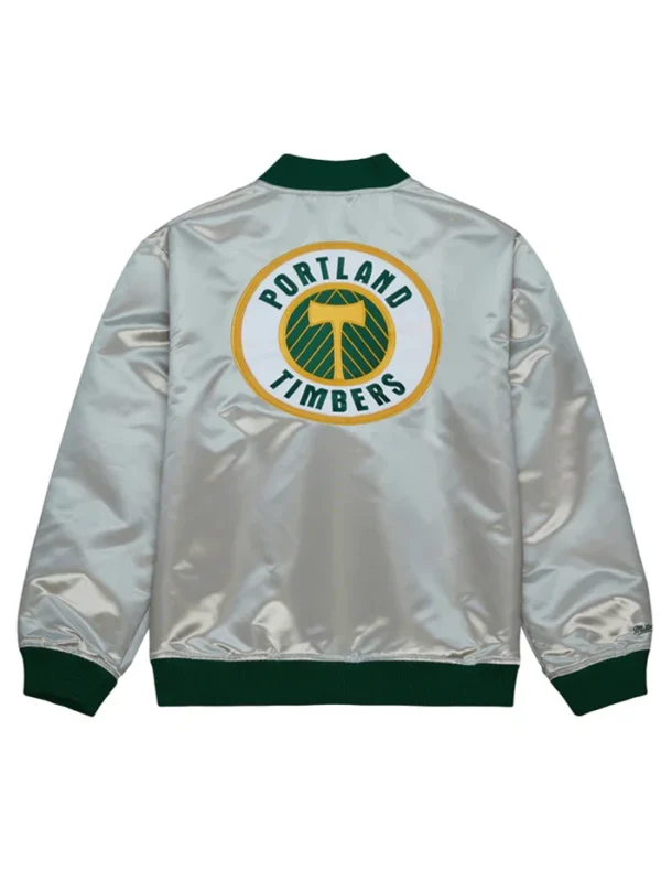 Portland Timbers Grey Satin Bomber Jacket Back