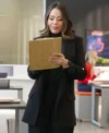 Return to Office 2025 Janel Parrish Black Coat Side