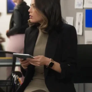 Return to Office 2025 Janel Parrish Black Coat