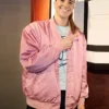 Sabrina Ionescu Pink Varsity Jacket Side