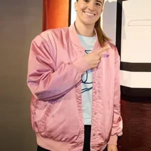 Sabrina Ionescu Pink Varsity Jacket Side