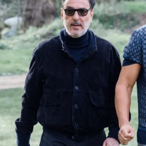 Squad 36 Yvan Attal Black Suede Leather Jacket Side