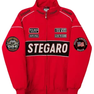 Stegaro Red Moto Bomber Jacket