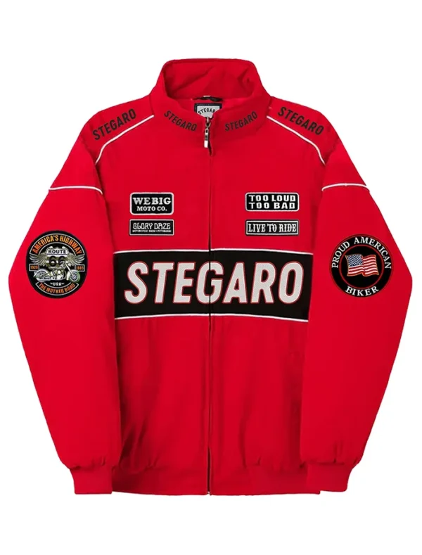 Stegaro Red Moto Bomber Jacket
