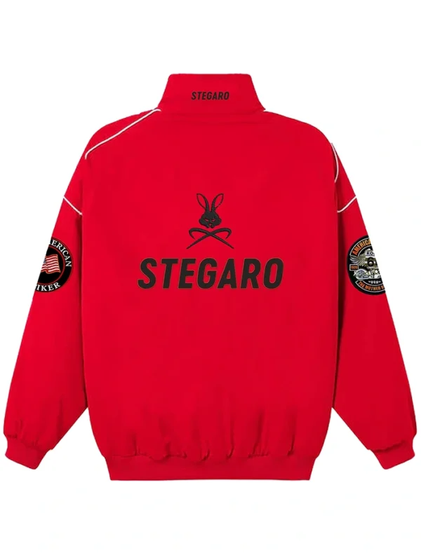 Stegaro Red Moto Bomber Jacket Back