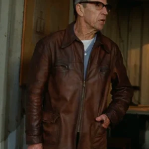 The Brutalist Jonathan Hyde Brown Leather Jacket Side
