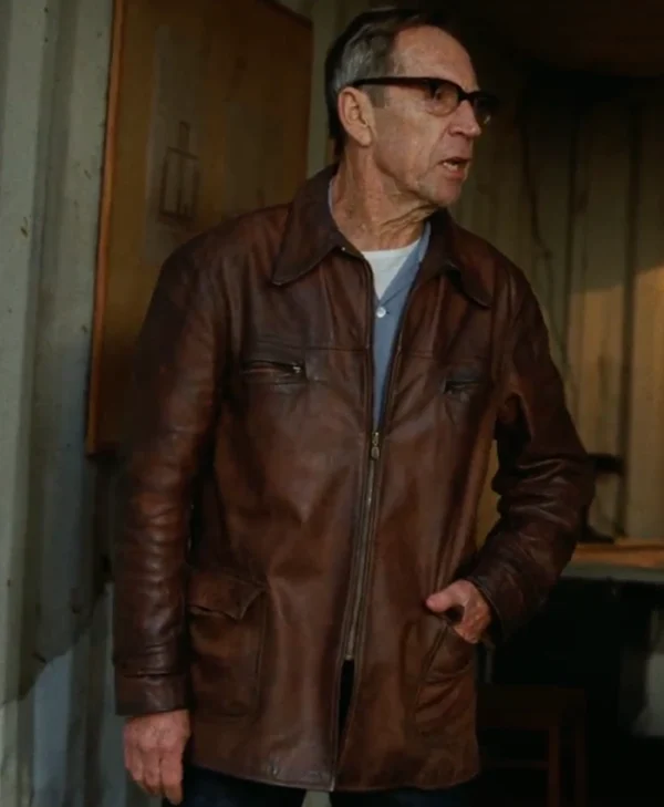 The Brutalist Jonathan Hyde Brown Leather Jacket Side