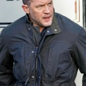Tom Hardy MobLand Black Jacket closeup