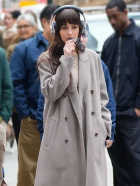 Verity 2025 Dakota Johnson Grey Wool Coat Side