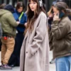 Verity 2025 Dakota Johnson Grey Wool Coat Front