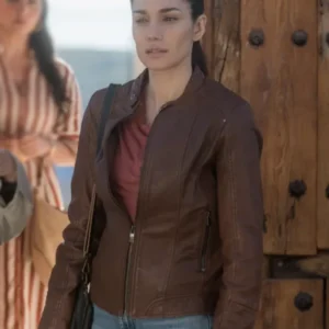 When No One Sees Us S01 Mariela Garriga Brown Leather Jacket Front