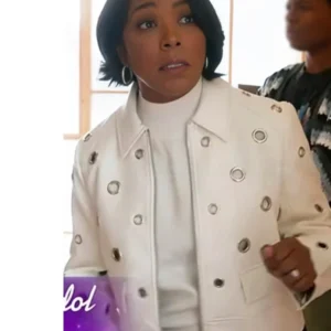9-1-1 S08 Angela Bassett White Grommet Leather Jacket