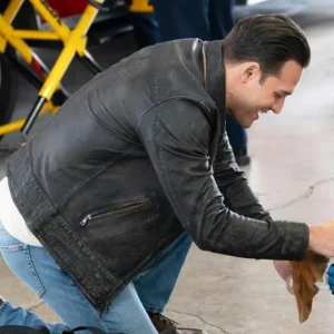 9-1-1 S08 Ryan Guzman Black Leather Jacket Back