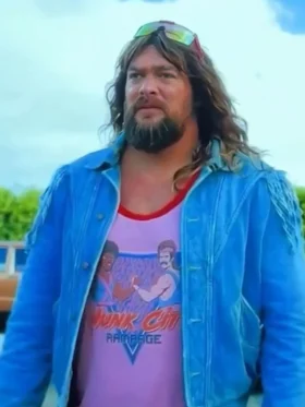 A Minecraft Movie 2025 Jason Momoa Blue Jacket Back