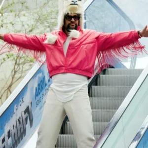 A Minecraft Movie 2025 Jason Momoa Pink Jacket Side