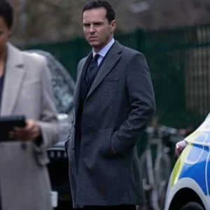 Back in Action 2025 Andrew Scott Grey Wool Coat