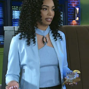 Beyond the Gates S01 RhonniRose Mantilla Blue Leather Jacket Side