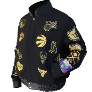 Black OVO NBA Team Varsity Jacket Side Look