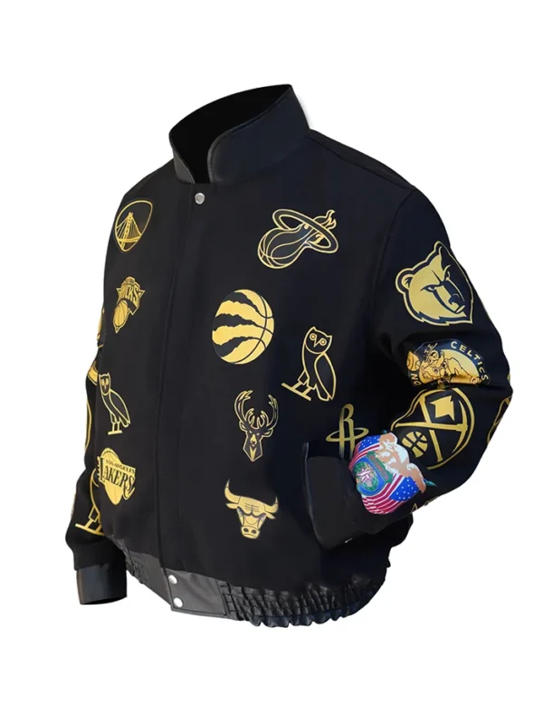 Black OVO NBA Team Varsity Jacket Side Look