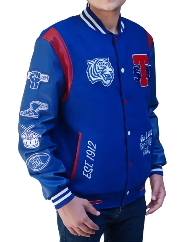 Blue Tennessee State 3.0 Varsity Jacket Side Look