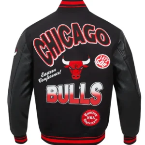 Chicago Bulls Black Classic Rib Varsity Jacket Back