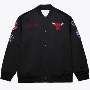 Chicago Bulls Black Full Snap Bomber Jacket