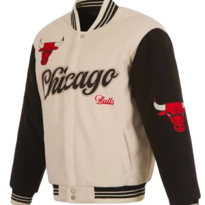 Chicago Bulls Cream and Black Varsity Jacket