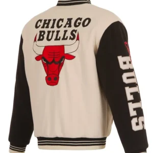 Chicago Bulls Cream and Black Varsity Jacket Back