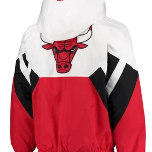 Chicago Bulls Red And White Pull Over Jacket Back