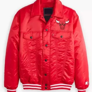 Chicago Bulls Red Bomber Full Snap Jacket