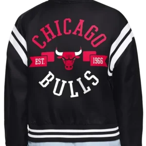 Chicago Bulls Satin Bomber Full Snap Black Jacket Back