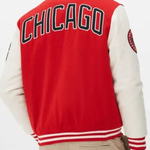 Chicago Bulls Varsity Red and Off White Jacket Back