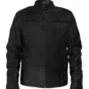 Classic Black Leather Motorcycle Jacket Front
