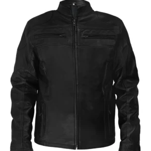 Classic Black Leather Motorcycle Jacket Front