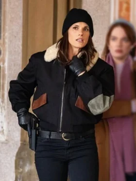 FBI S07 Missy Peregrym Black Shearling Bomber Jacket Side