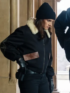 FBI S07 Missy Peregrym Black Shearling Bomber Jacket Back