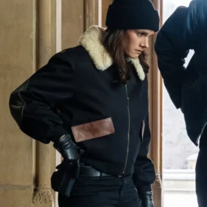 FBI S07 Missy Peregrym Black Shearling Bomber Jacket Back