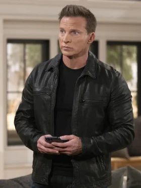 General Hospital 2025 Steve Burton Black Leather Jacket Side