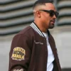 Greatest Of All Time Jalen Hurts Muhammad Ali Brown Varsity Jacket Back