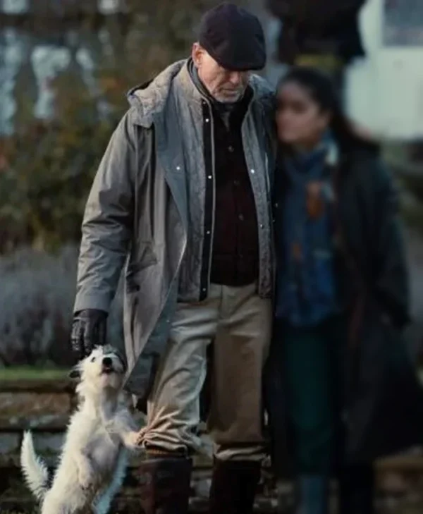 MobLand S01 Pierce Brosnan Hooded Coat Side