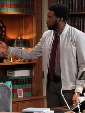 Night Court S03 Nyambi Nyambi Grey Bomber Jacket