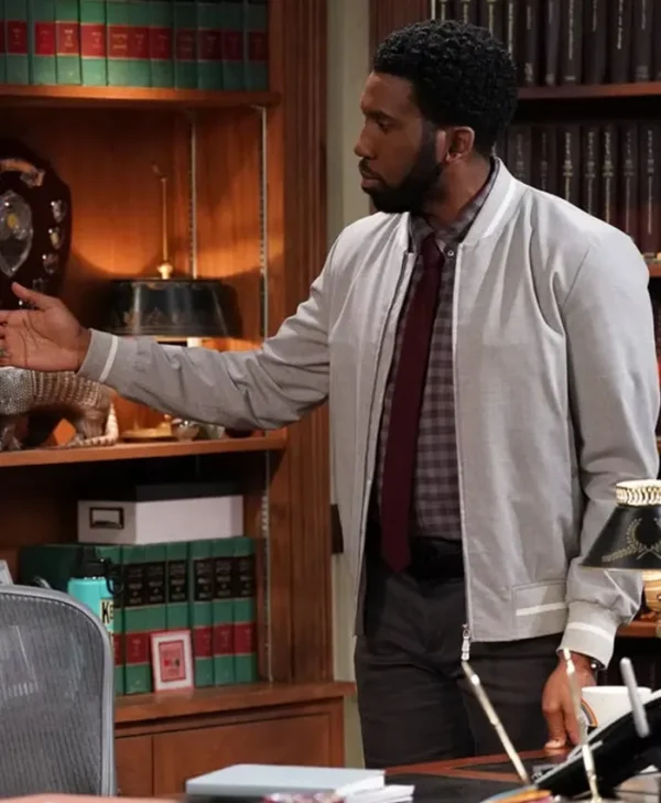 Night Court S03 Nyambi Nyambi Grey Bomber Jacket