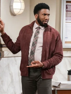 Night Court S03 Nyambi Nyambi Suede Leather Jacket Side